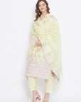 ORGANIC COTTON WOVEN LEMON DRESS MATERIAL WITH DUPATTA