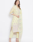 ORGANIC COTTON WOVEN LEMON DRESS MATERIAL WITH DUPATTA