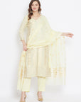 ORGANIC COTTON WOVEN LEMON DRESS MATERIAL WITH DUPATTA