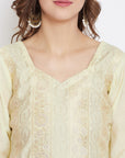 ORGANIC COTTON WOVEN LEMON DRESS MATERIAL WITH DUPATTA