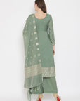 ORGANIC COTTON WOVEN LIGHT OLIVE DRESS MATERIAL WITH DUPATTA