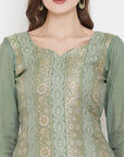 ORGANIC COTTON WOVEN LIGHT OLIVE DRESS MATERIAL WITH DUPATTA