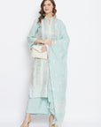 ORGANIC COTTON WOVEN SEA GREEN DRESS MATERIAL WITH DUPATTA