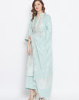 ORGANIC COTTON WOVEN SEA GREEN DRESS MATERIAL WITH DUPATTA