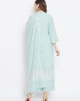 ORGANIC COTTON WOVEN SEA GREEN DRESS MATERIAL WITH DUPATTA