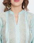 ORGANIC COTTON WOVEN SEA GREEN DRESS MATERIAL WITH DUPATTA