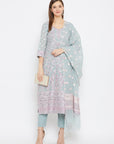 ORGANIC COTTON WOVEN SEA GREEN DRESS MATERIAL WITH DUPATTA