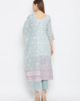 ORGANIC COTTON WOVEN SEA GREEN DRESS MATERIAL WITH DUPATTA