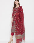 ORGANIC COTTON WOVEN MAROON DRESS MATERIAL WITH DUPATTA