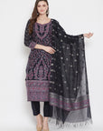 ORGANIC COTTON WOVEN NAVY DRESS MATERIAL WITH DUPATTA
