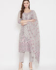 ORGANIC COTTON WOVEN GREY DRESS MATERIAL WITH DUPATTA