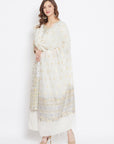 ORGANIC COTTON WOVEN WHITE YELLOW DRESS MATERIAL WITH DUPATTA