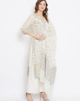 ORGANIC COTTON WOVEN WHITE YELLOW DRESS MATERIAL WITH DUPATTA