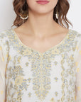 ORGANIC COTTON WOVEN WHITE YELLOW DRESS MATERIAL WITH DUPATTA