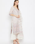 ORGANIC COTTON WOVEN WHITE PINK DRESS MATERIAL WITH DUPATTA