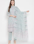 ORGANIC COTTON WOVEN SEA GREEN DRESS MATERIAL WITH DUPATTA