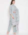 ORGANIC COTTON WOVEN SEA GREEN DRESS MATERIAL WITH DUPATTA