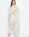 ORGANIC COTTON WOVEN WHITE PEACH DRESS MATERIAL WITH DUPATTA