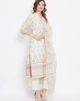 ORGANIC COTTON WOVEN WHITE PEACH DRESS MATERIAL WITH DUPATTA