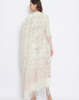 ORGANIC COTTON WOVEN WHITE PEACH DRESS MATERIAL WITH DUPATTA