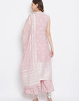 Cotton Silk Zari Woven Lpeach Dress Material with Dupatta
