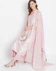 Cotton Silk Zari Woven Lpeach Dress Material with Dupatta