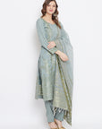 Cotton Silk Zari Woven Olive Dress Material with Dupatta