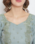 Cotton Silk Zari Woven Olive Dress Material with Dupatta