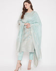 Cotton Silk Zari Woven Sea Green Dress Material with Dupatta