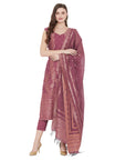 Cotton Silk Zari Woven Wine Dress Material with Dupatta