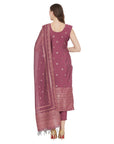 Cotton Silk Zari Woven Wine Dress Material with Dupatta