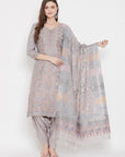 Organic Cotton Woven Grey Dress Material with Dupatta