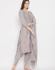 Organic Cotton Woven Grey Dress Material with Dupatta