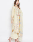 Organic Cotton Woven Lemon Dress Material with Dupatta