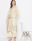 Organic Cotton Woven Lemon Dress Material with Dupatta