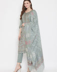 Organic Cotton Woven Light olive Dress Material with Dupatta