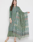 Organic Cotton Woven Pista Dress Material with Dupatta