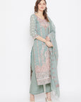 ORGANIC COTTON WOVEN LIGHT OLIVE DRESS MATERIAL WITH DUPATTA