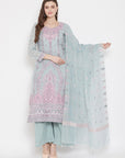 ORGANIC COTTON WOVEN SEA GREEN DRESS MATERIAL WITH DUPATTA