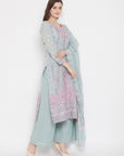 ORGANIC COTTON WOVEN SEA GREEN DRESS MATERIAL WITH DUPATTA