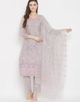 ORGANIC COTTON WOVEN GREY DRESS MATERIAL WITH DUPATTA