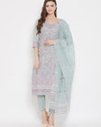 ORGANIC COTTON WOVEN SEA GREEN DRESS MATERIAL WITH DUPATTA