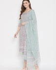 ORGANIC COTTON WOVEN SEA GREEN DRESS MATERIAL WITH DUPATTA