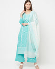 Safaa Women Cotton Woven Chikankari Design Unstitched Dress Material With chanderi silk dupatta