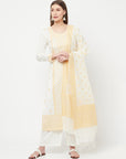 Safaa Women Cotton Woven Chikankari Design Unstitched Dress Material With Chanderi Silk Dupatta
