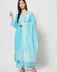 Cotton Woven Chikankari Design Unstitched Dress Material With dupatta