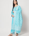 Cotton Woven Chikankari Design Unstitched Dress Material With dupatta