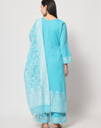 Cotton Woven Chikankari Design Unstitched Dress Material With dupatta