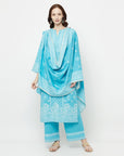 COTTON JACQUARD ZARI WOVEN FEROZI DRESS MATERIAL WITH COTTON SILK DUPATTA