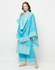 COTTON JACQUARD ZARI WOVEN FEROZI DRESS MATERIAL WITH COTTON SILK DUPATTA